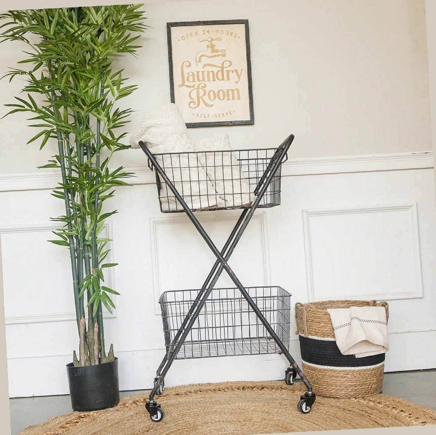 Industrial Metal 2-Tier Rolling Utility Cart – Vintage Black