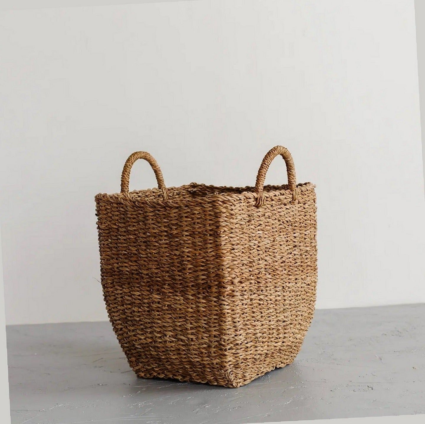Handwoven Natural Hogla Grass Square Laundry Basket