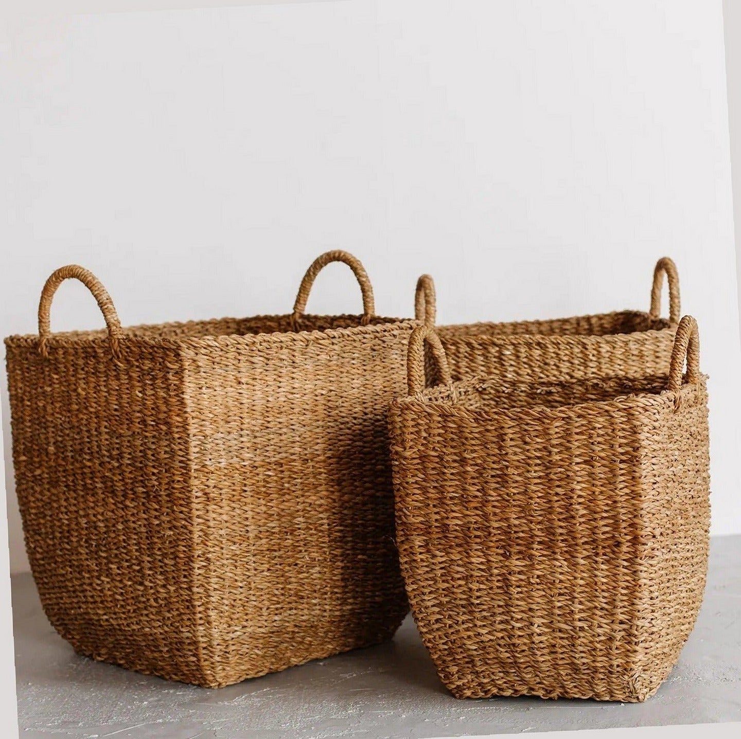 Handwoven Natural Hogla Grass Square Laundry Basket