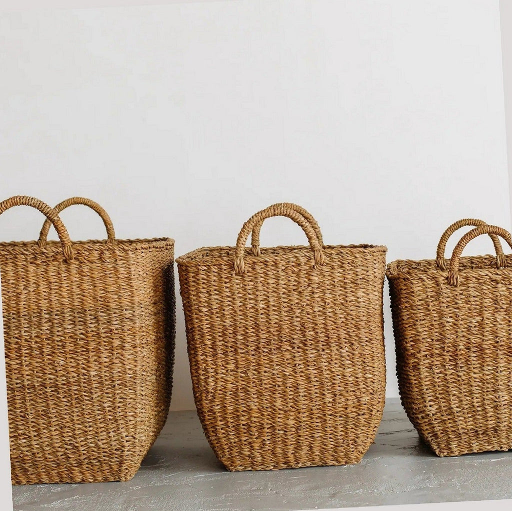 Handwoven Natural Hogla Grass Square Laundry Basket