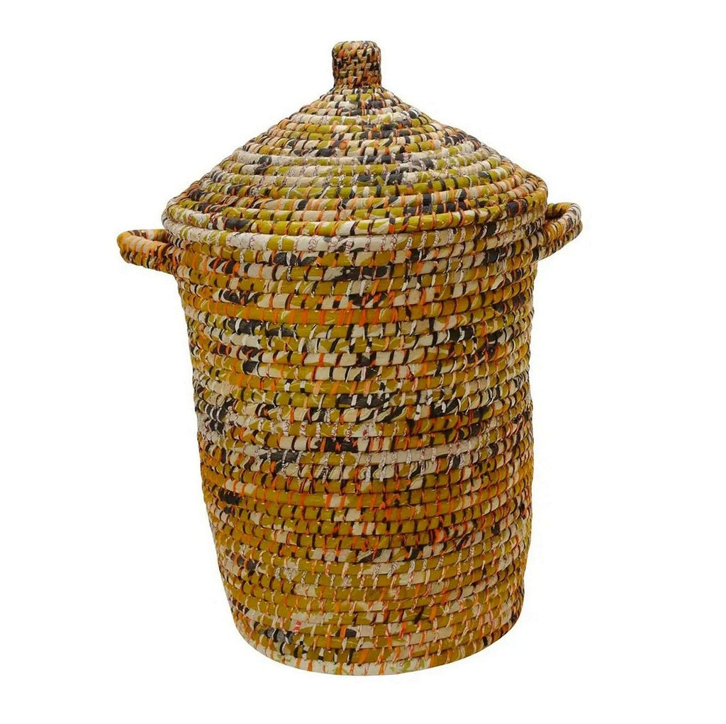 Handwoven Recycled Sari & Kaisa Grass Laundry Hamper