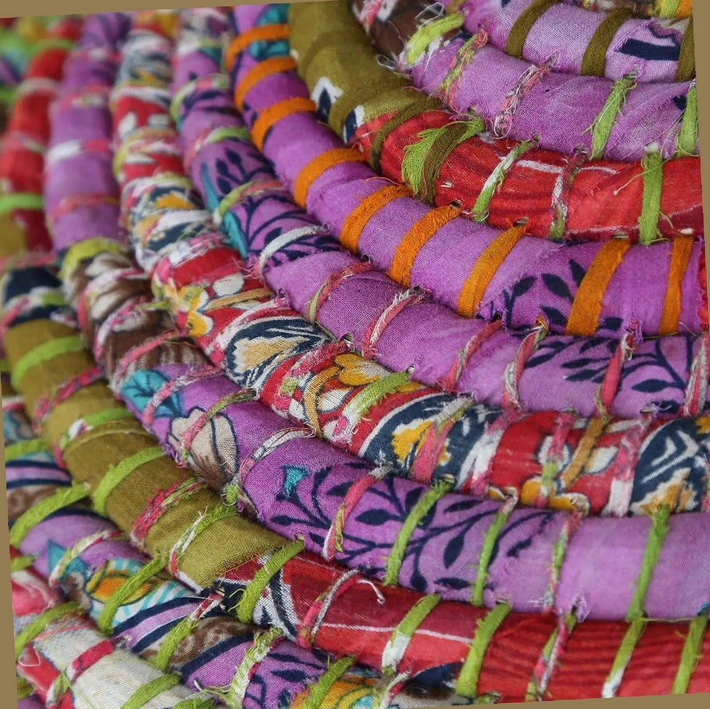 Handwoven Recycled Sari & Kaisa Grass Laundry Hamper