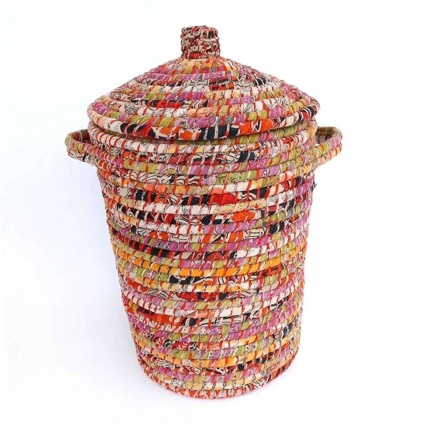 Handwoven Recycled Sari & Kaisa Grass Laundry Hamper