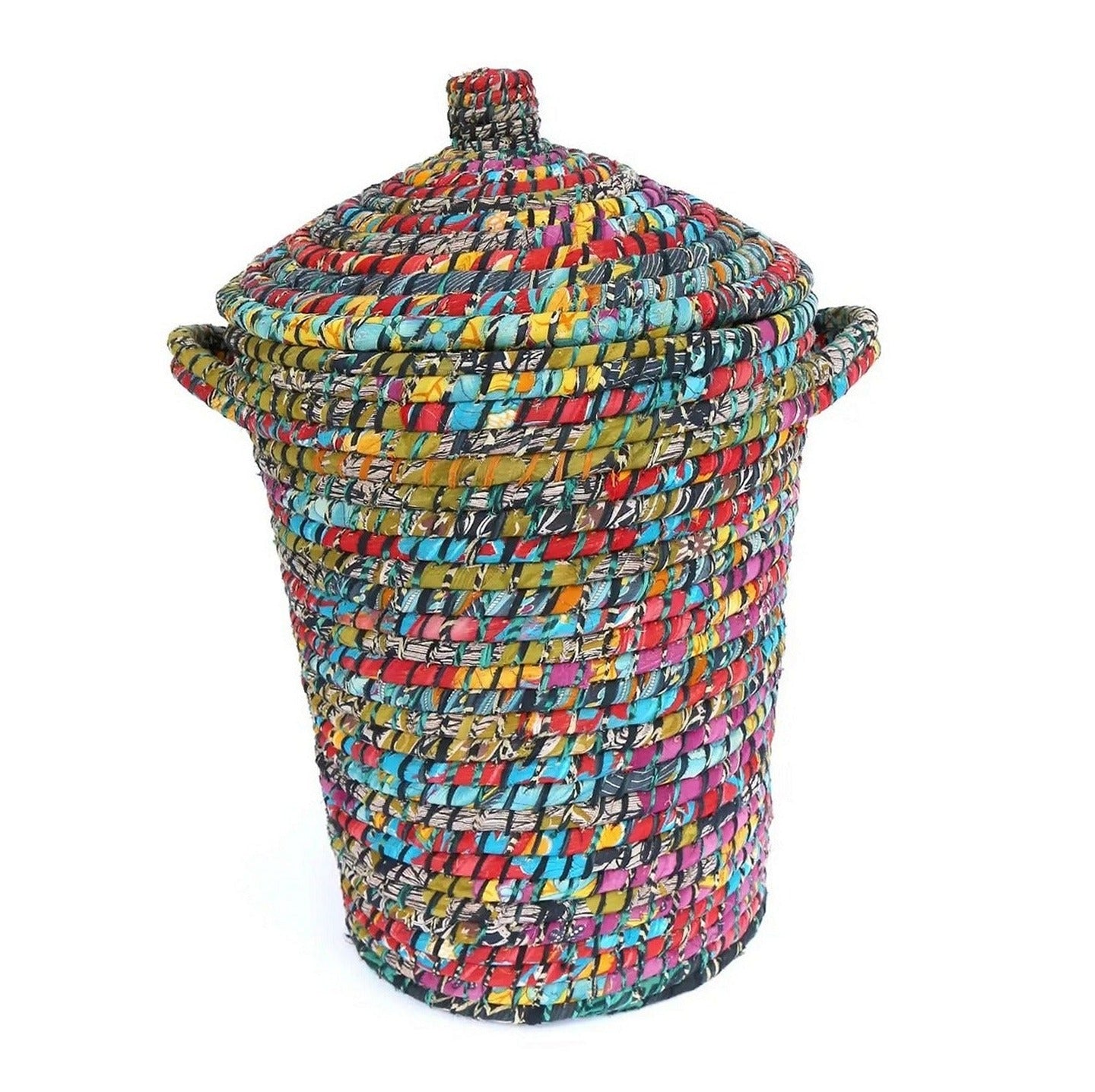 Handwoven Recycled Sari & Kaisa Grass Laundry Hamper